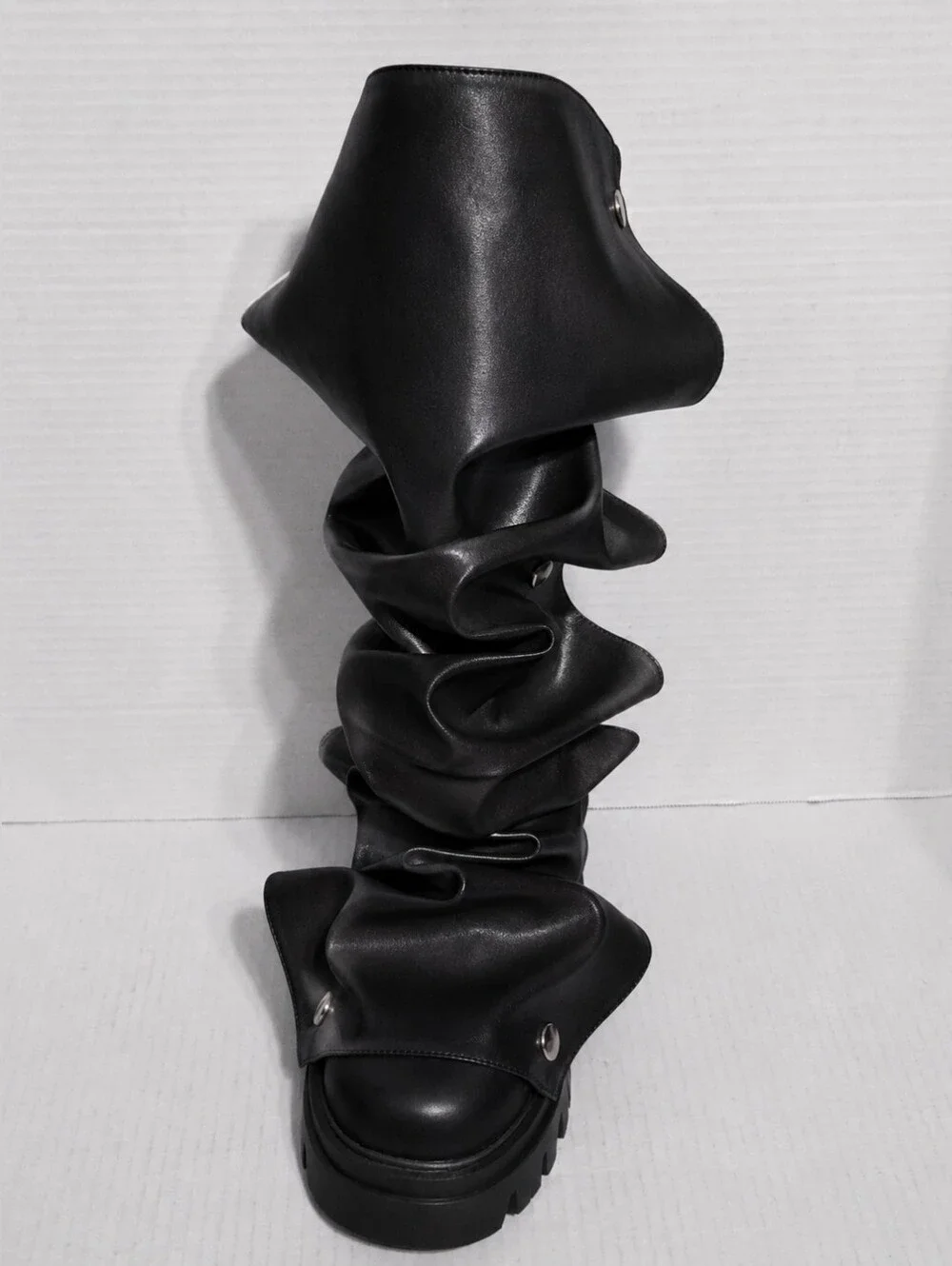 Size 7.5 Black Platform Boots w/ Removable Snap-On Wrap Panels Chunky Lug Sole